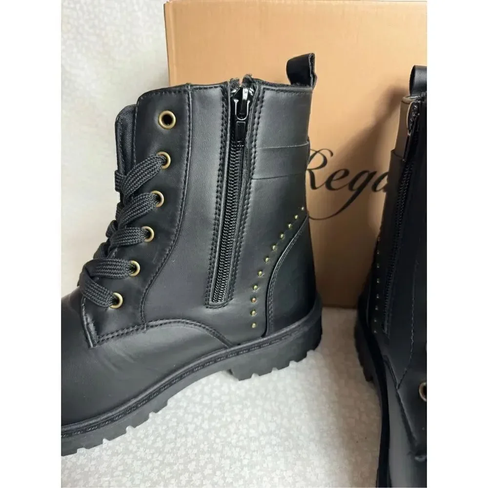 REGAZZA GIRLS BOOTS SIZE 4 LACE UP COMBAT Boots in BLACK